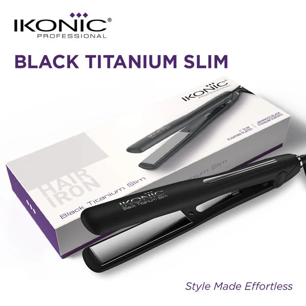 IKONIC Slim Titanium Shine Hair Straightener Black | Professional Sleek & Shiny Hair Styler