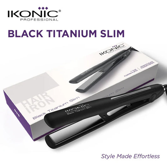 IKONIC Slim Titanium Shine Hair Straightener Black | Professional Sleek & Shiny Hair Styler